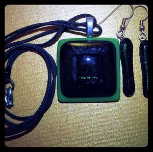 Fused & dichroic glass earrings and necklace set